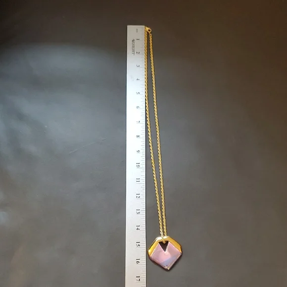 Vintage Gold Purple Blue Hand Painted Artist Signed Geometric Pendant Necklace - Picture 9 of 12